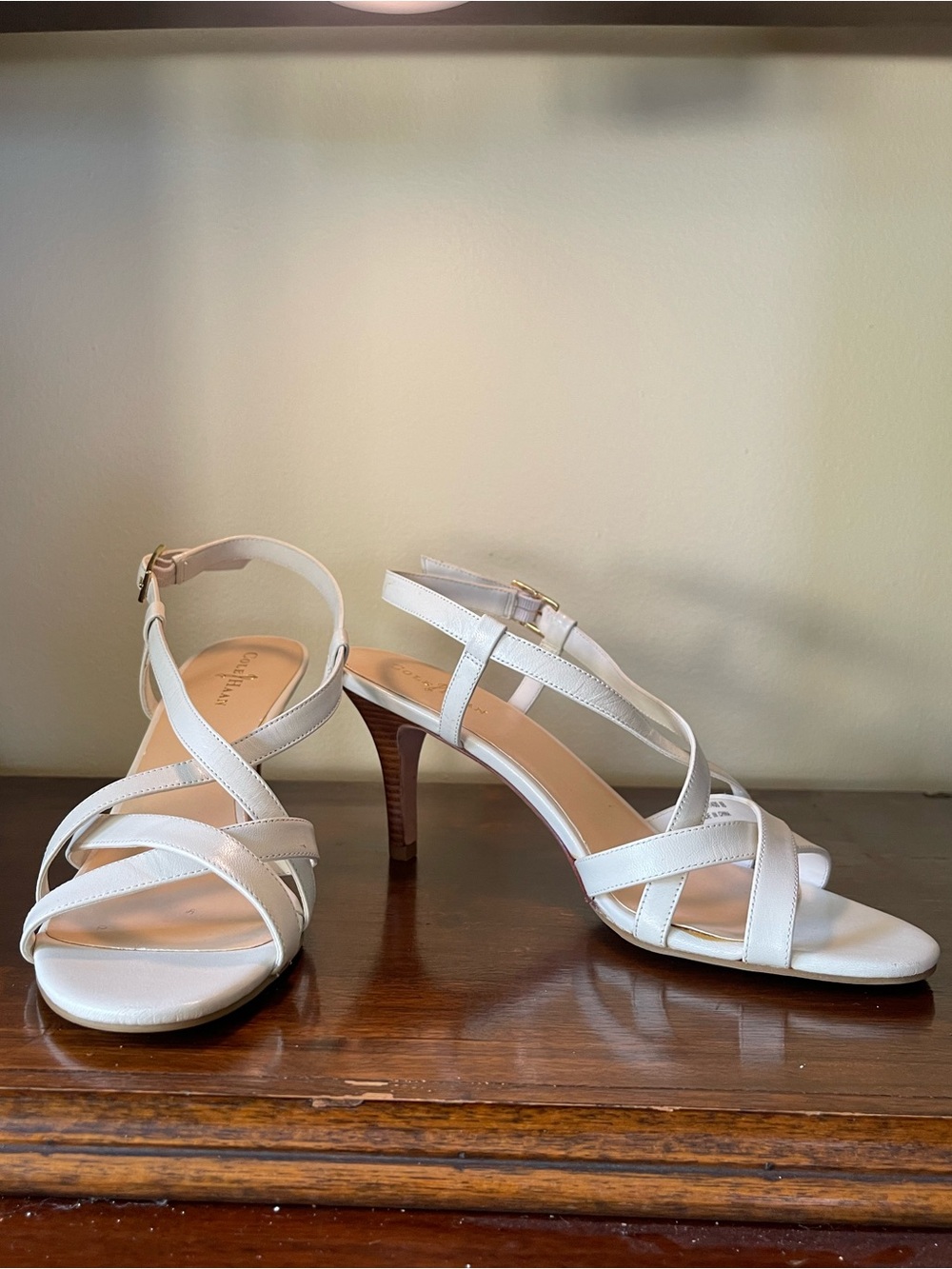 Cole Haan White Leather Strappy Sandals Heels Women's Size 8